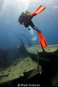 Diver explores wreck off Tenerife. EOS 20d Ikelite housin... by Mark Dobson 